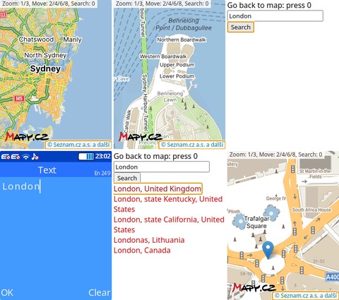 Screenshots of the Maps app on Cloud Phone