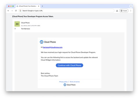 Access token email from Cloud Phone