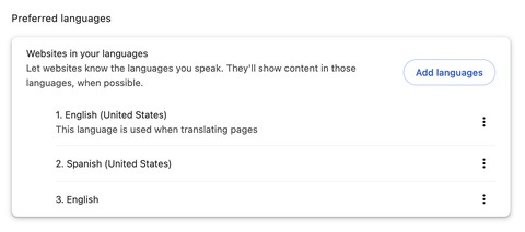 Chrome Preferred Language Setting